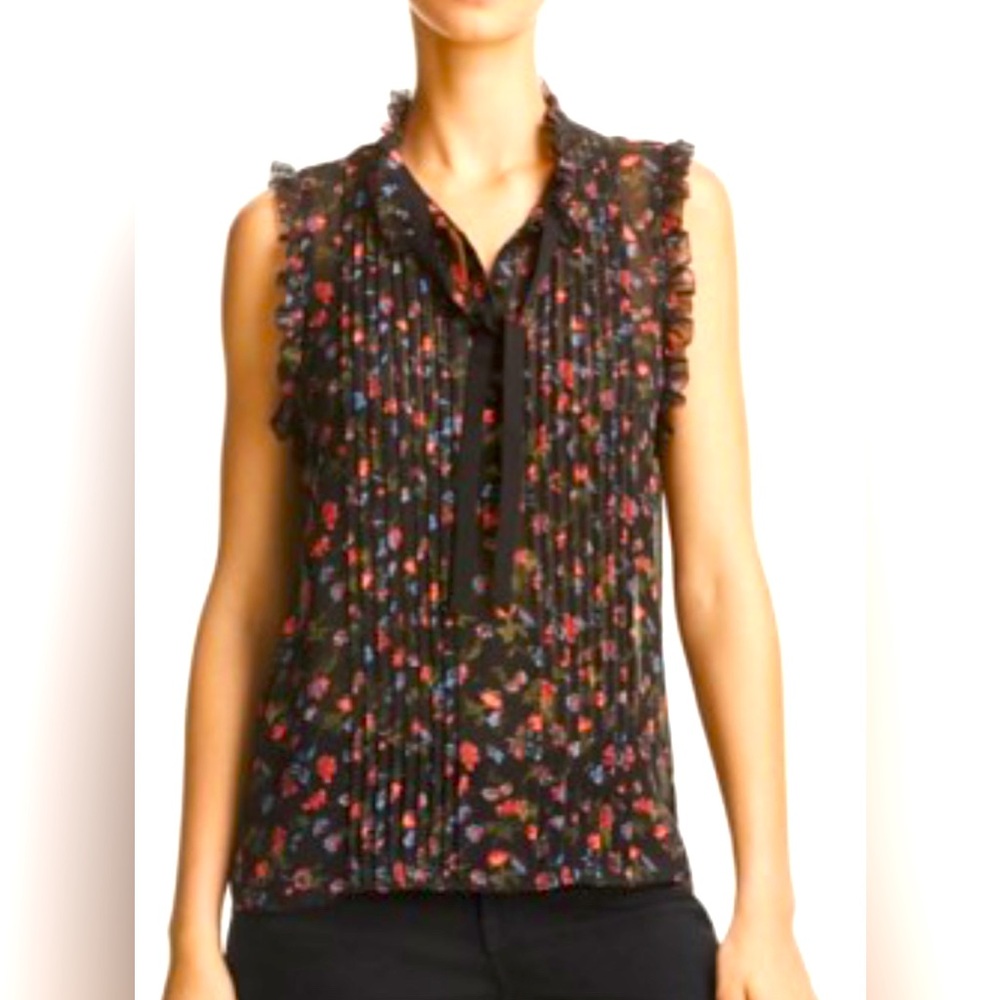 Joie- Floral Sleeveless Top - Black‎ and Red